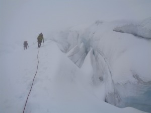 Crevasses and moderate visibility (not the worst we had all trip...)